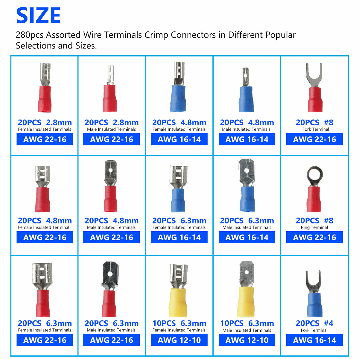 280PCS Assorted Crimp Spade Terminal Insulated Electrical Wire