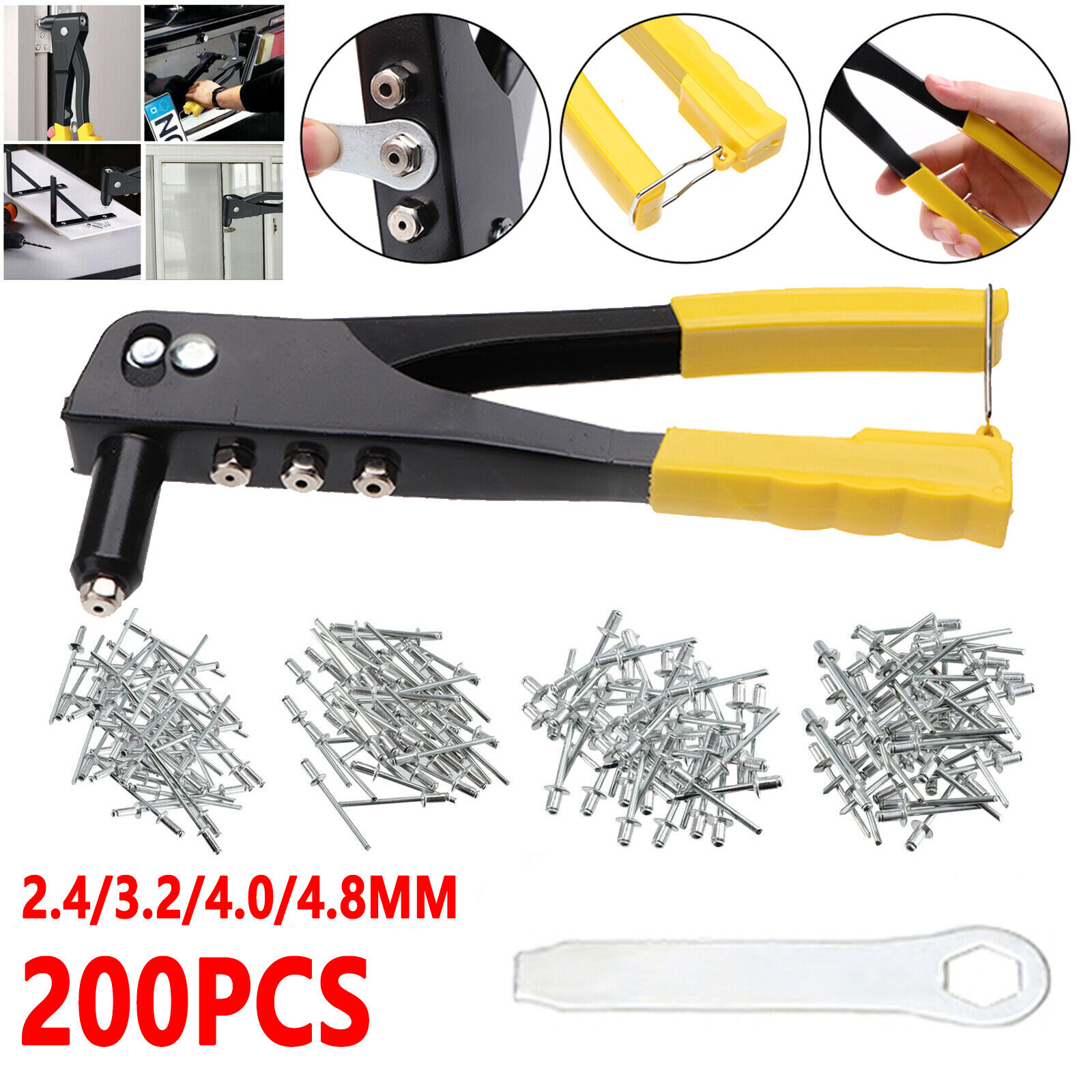 Rivet Gun Tool Kit GIANTISAN Pop Rivet Tool Kit With 200 Rivets & 4 ...