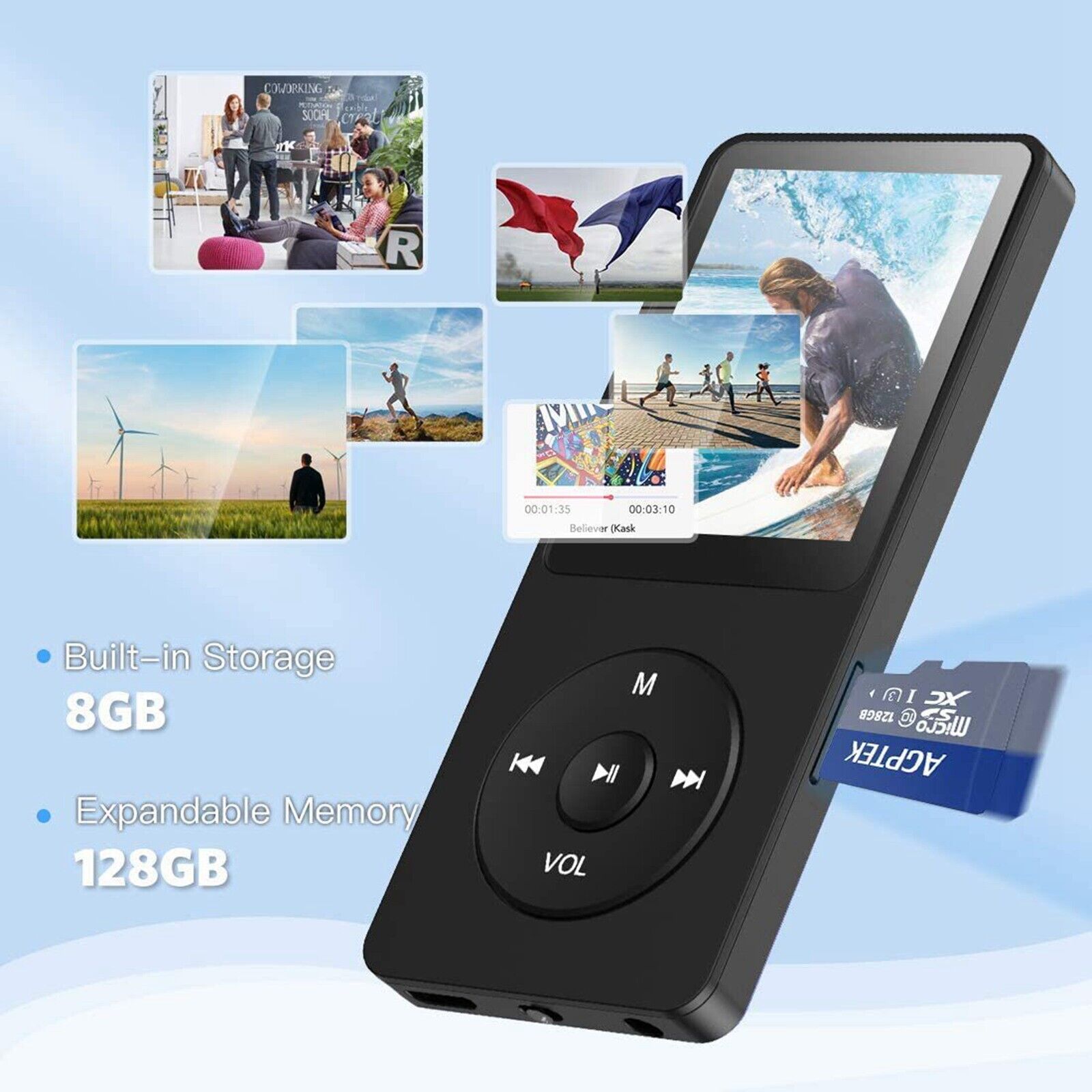 Transnect® - Lecteur MP3/MP4 - Bluetooth - Radio FM - Mémoire 8 Go -  Supporte jusqu'à