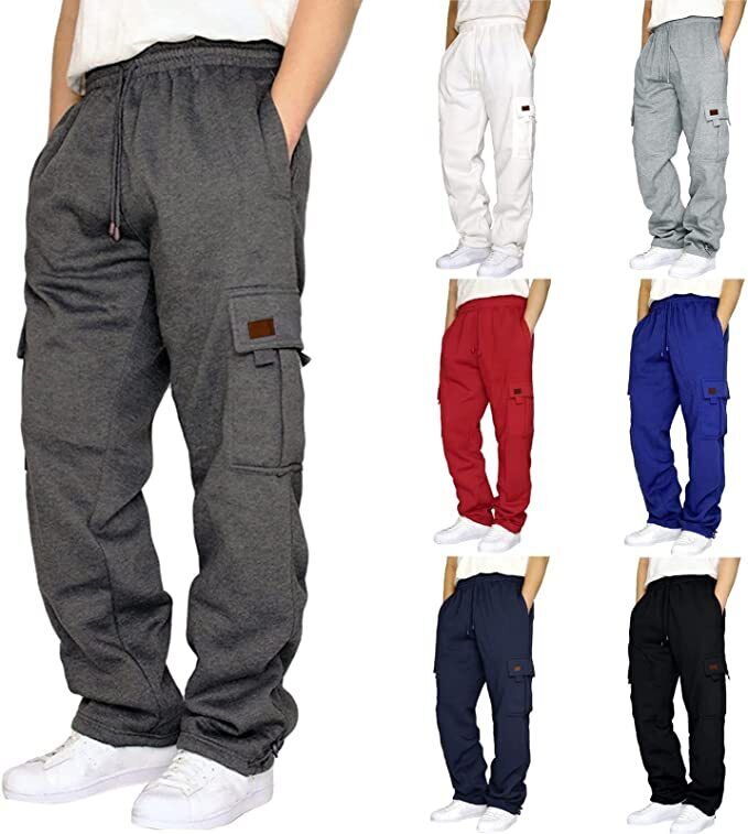 Mens Tracksuit Cargo Sweatpants Pro Club Bottoms Jogging