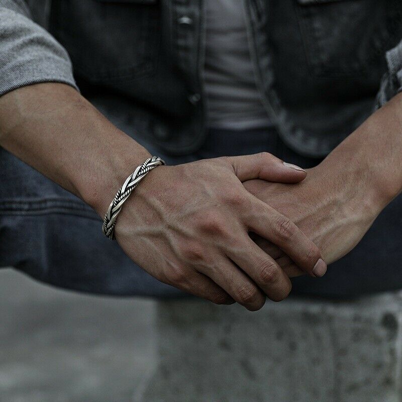 Men's Retro Silver Thai Handmade Retro Vikings Open Bangle