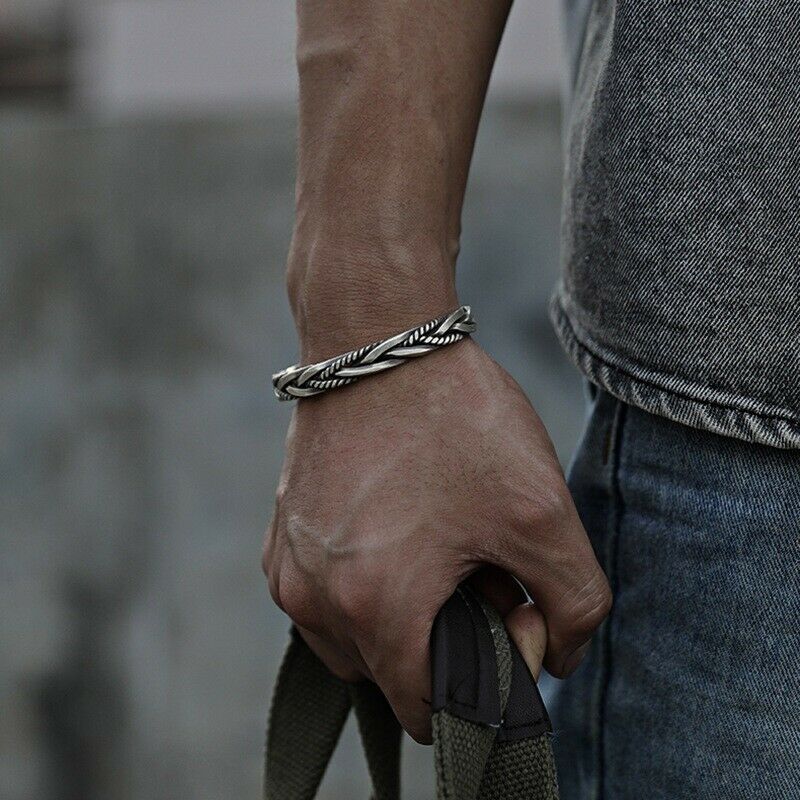 Men's Retro Silver Thai Handmade Retro Vikings Open Bangle