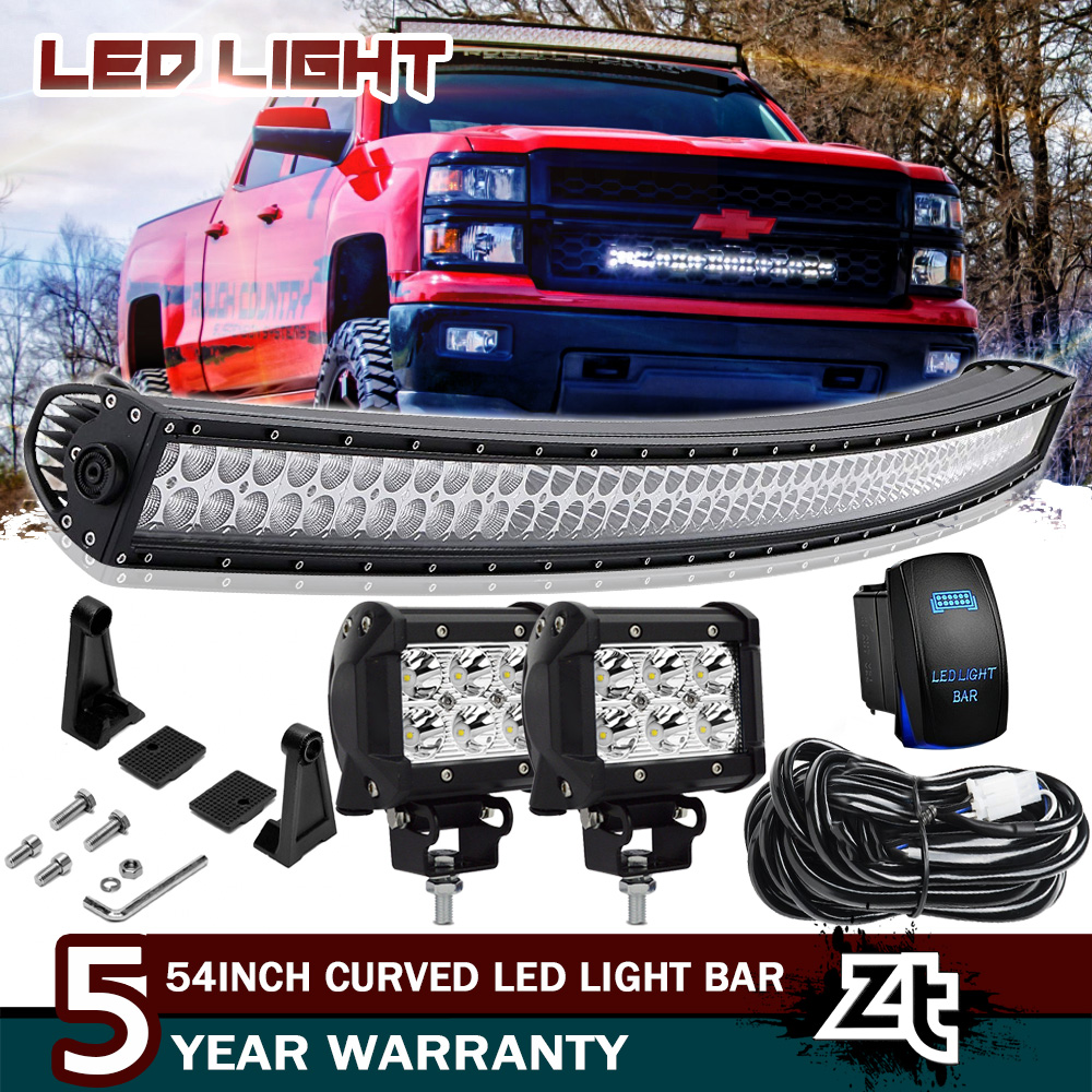 For GMC Sierra 1500 2500 3500HD Pickup 54inch 312W Led Light Bar Curved Kit