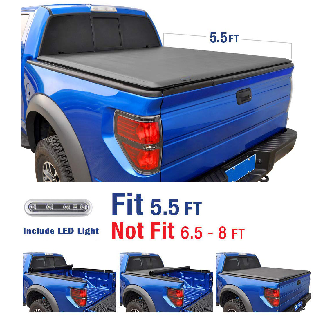 OSIAS 5.5' Short Bed Roll Up Soft Tonneau Cover For 2009-2018 Ford F-150