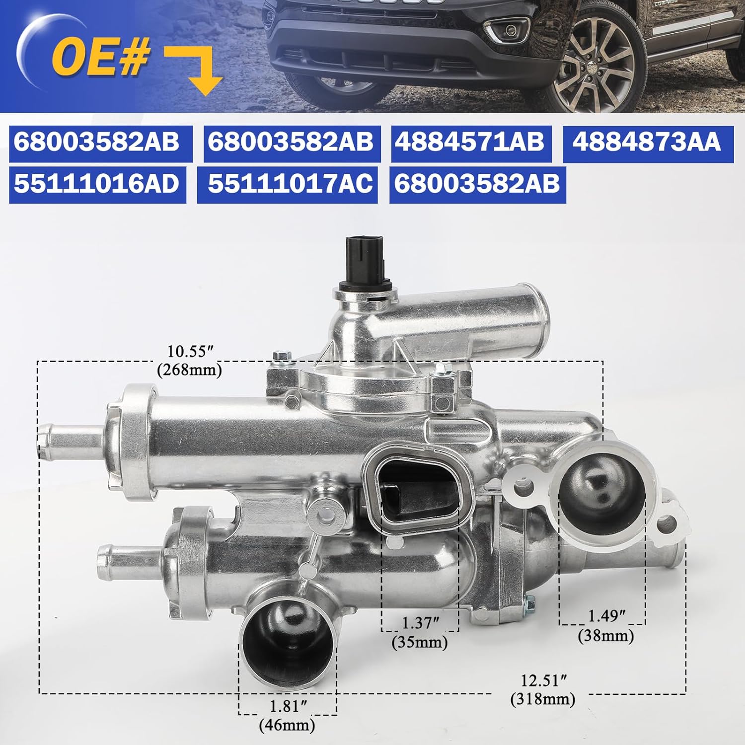 Engine Coolant Thermostat Housing Assembly Replacement For Dodge Journey 2009-2020, Chrysler 200 2.4L & More