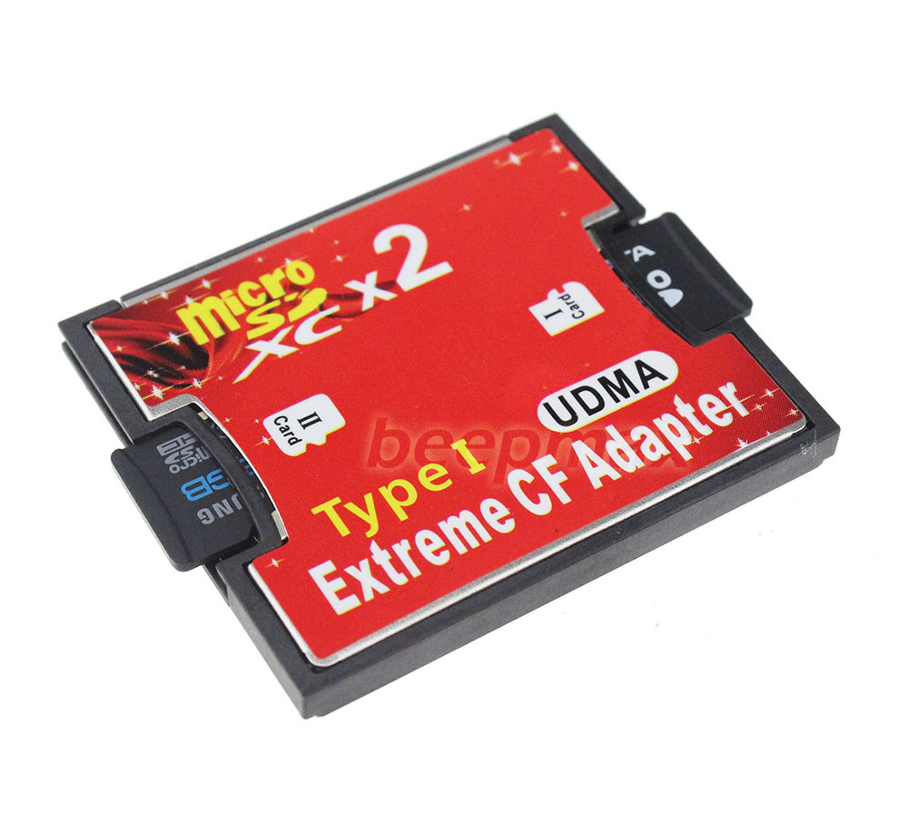 Dual 2 port Micro SD SDHC to Compact Flash CF 1 Type I Card Adapter