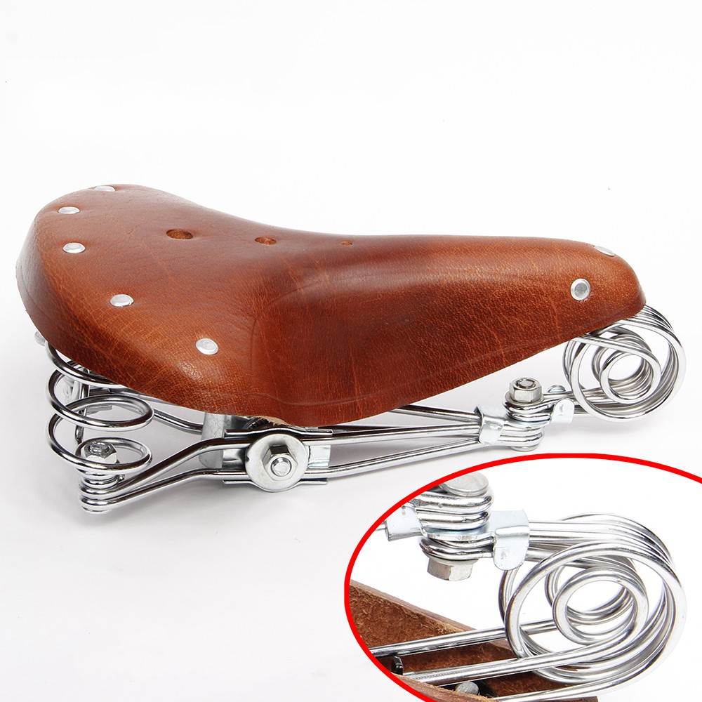 Vintage Classic Genuine Leather Bicycle Cycle Retro Bike Saddle with Spring Seat