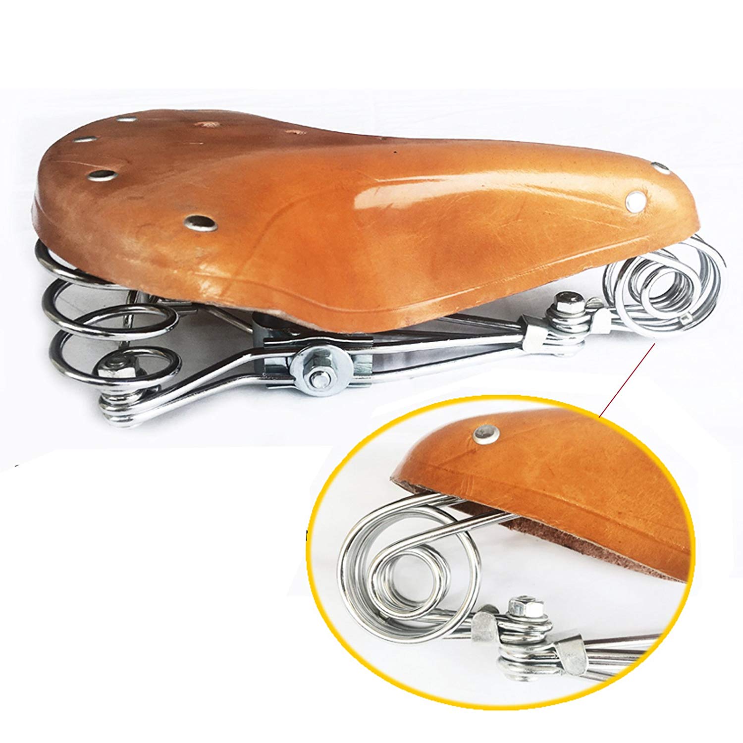 Retro VTG Bike Saddle Genuine Leather Classic Rivet Spring Cushion Comfort Brown