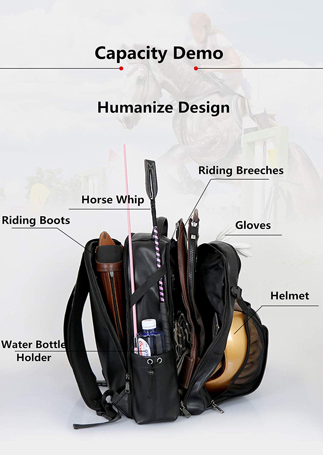 UNISTRENGH Professional Horse Riding Boots Carry Bag Waterproof Equestrian Horse Riding Bag with Helmet Compartment