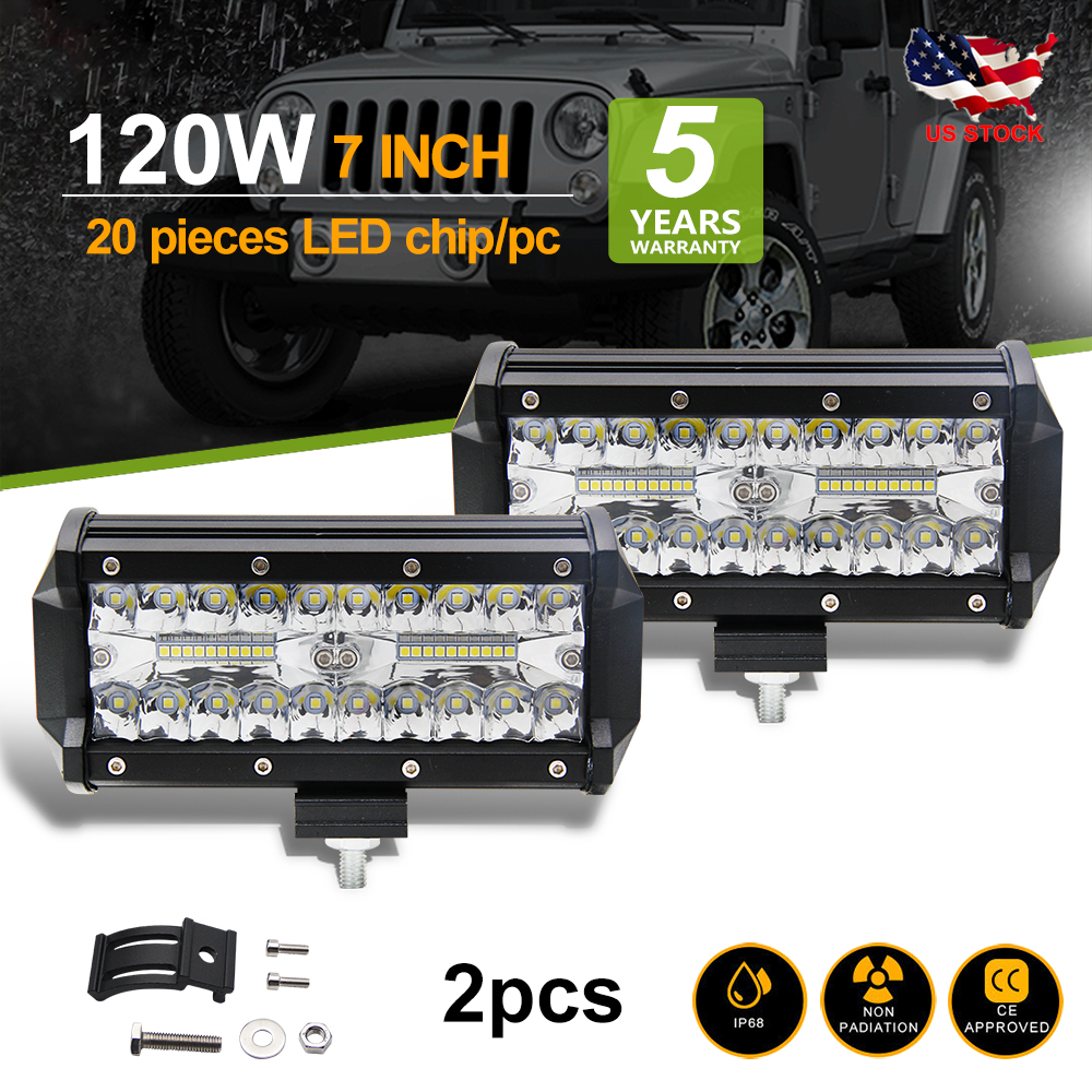 7INCH 360W LED LIGHT BAR SPOT FLOOD COMBO BEAM TRI ROW SUV 4WD DRIVING OFFROAD 