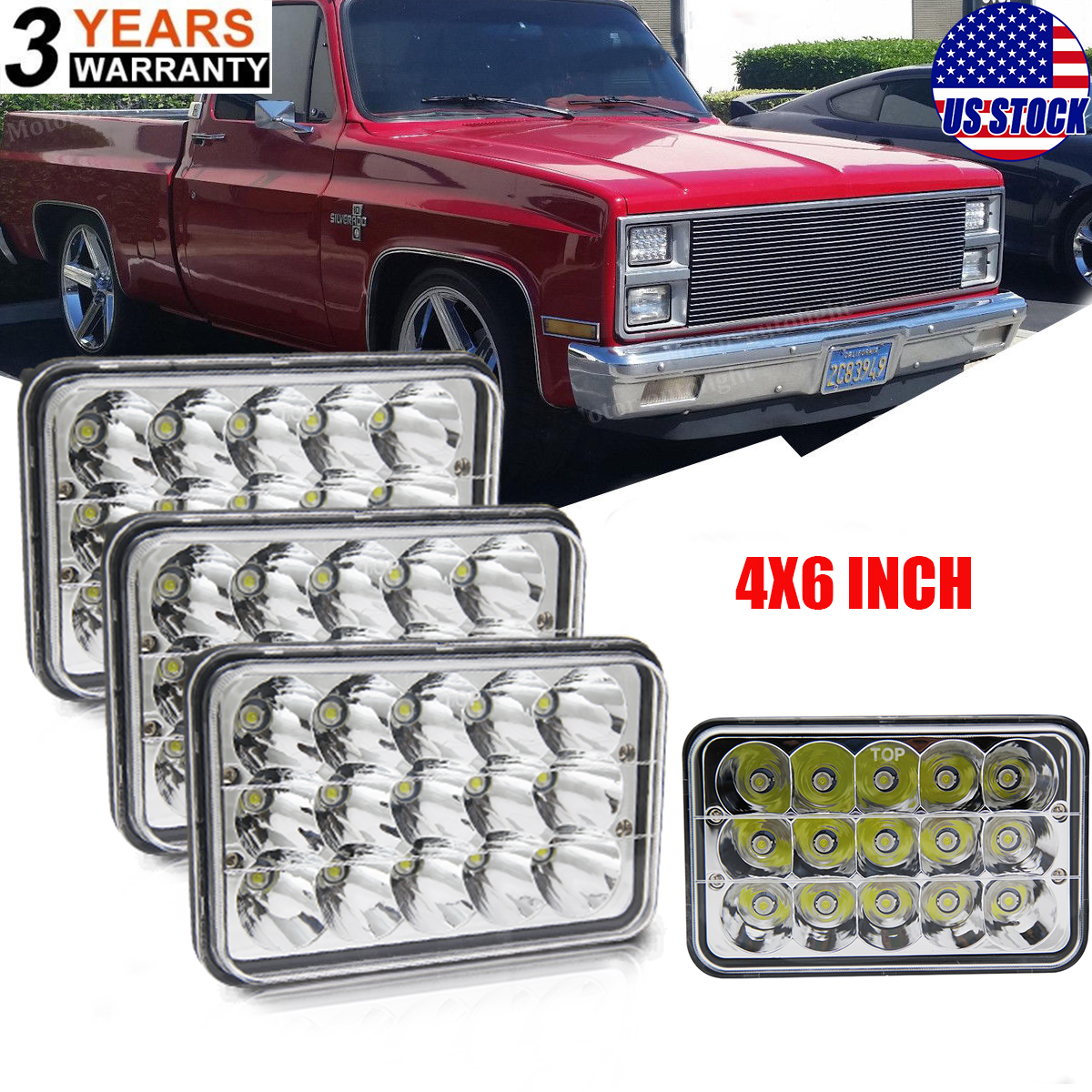 4PCS 4x6/" 75W Sealed LED Headlights for Chevy C10 C20 C30 K10 Pickup C4500 C5500
