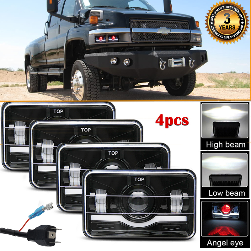 4PCS 4x6/" 75W Sealed LED Headlights for Chevy C10 C20 C30 K10 Pickup C4500 C5500