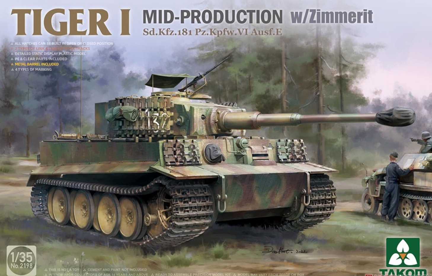 TAKOM 2198 1/35 Scale Tiger I Mid Production w/Zimmerit Plastic