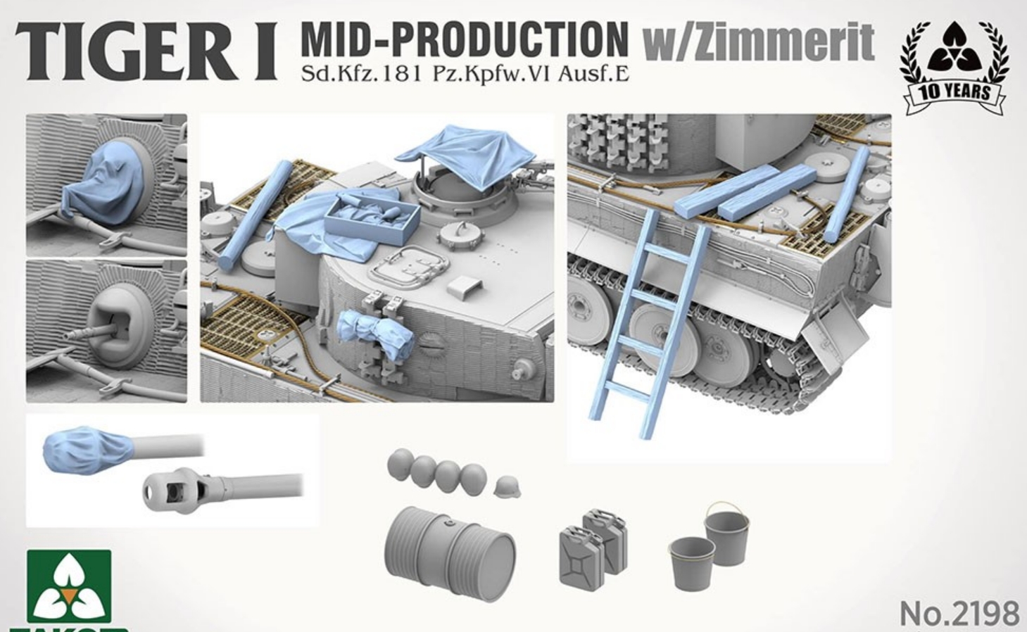 TAKOM 2198 1/35 Scale Tiger I Mid Production w/Zimmerit Plastic