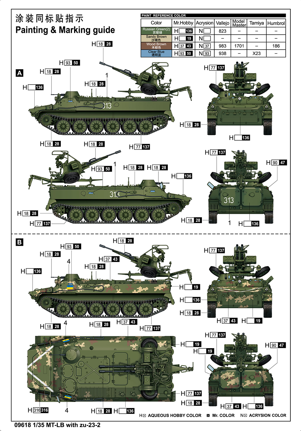 TRUMPETER 09618 1/35 SCALE MT-LB Armored transport vehicle with zu