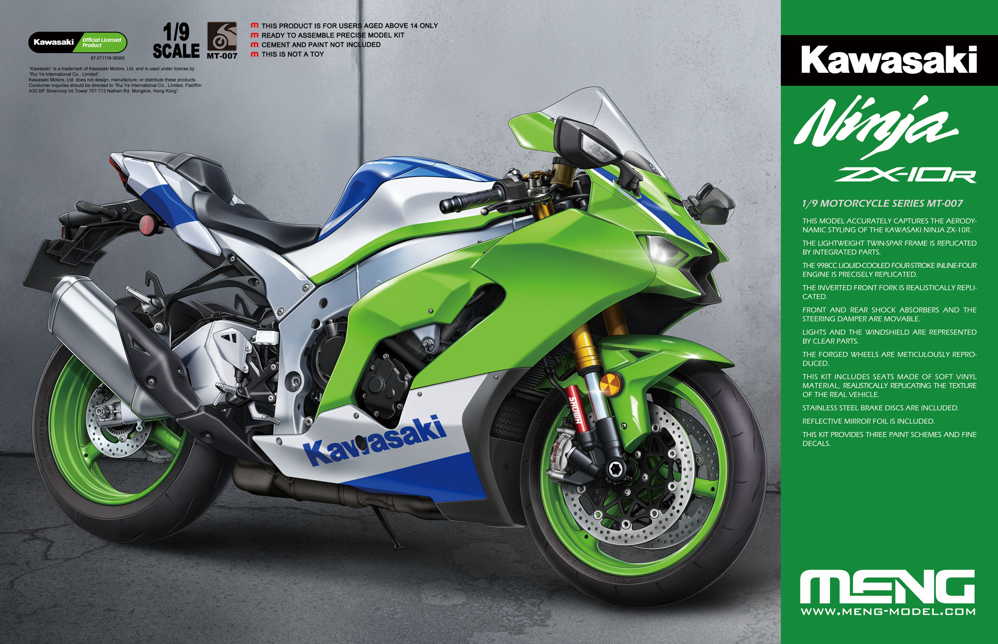 MENG MT-007 1/9 Kawasaki NINJA ZX-10R Motorcycle Model Kit
