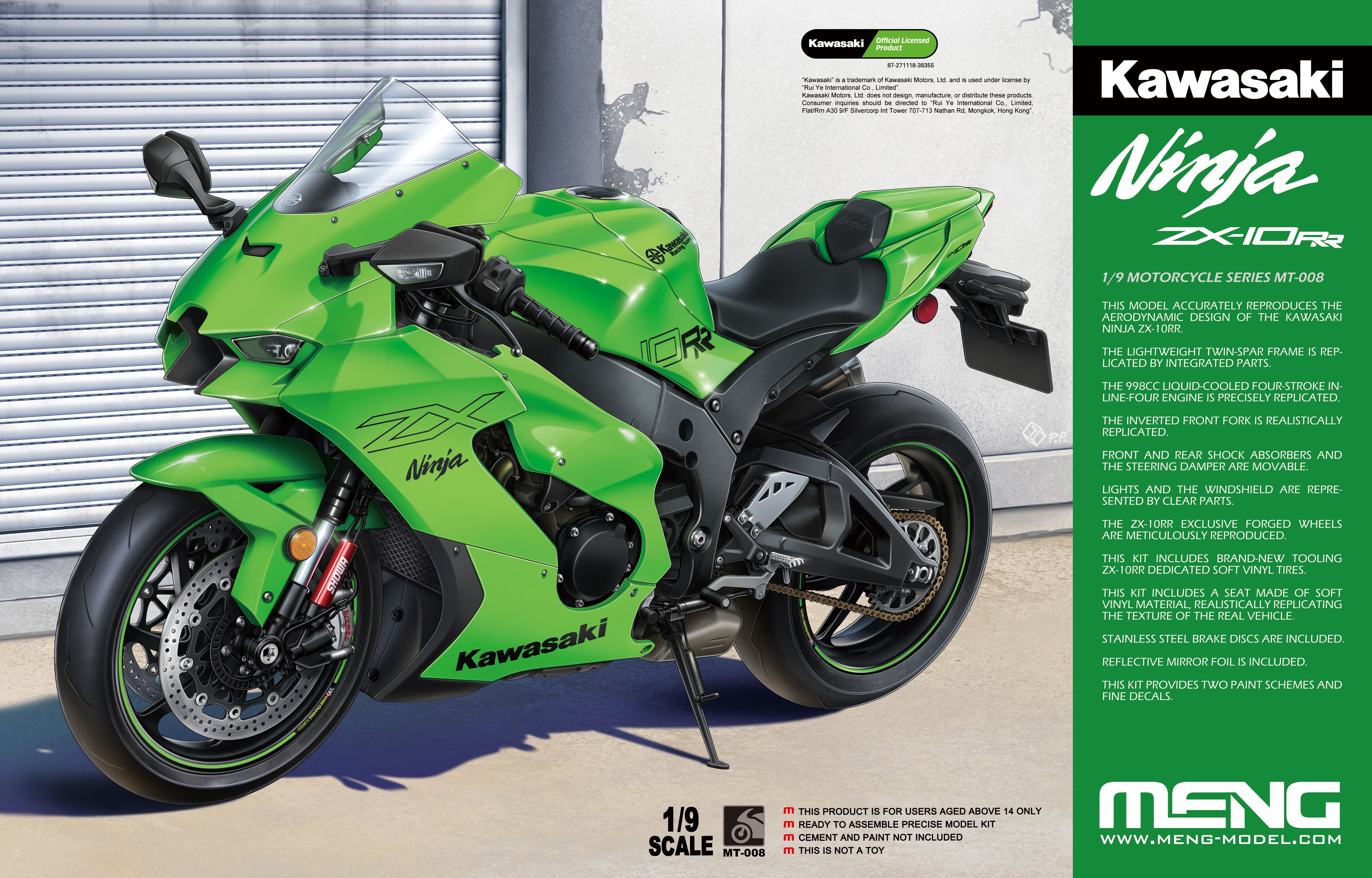 MENG MT-008 1/9 Kawasaki NINJA ZX-10RR Motorcycle Model Kit
