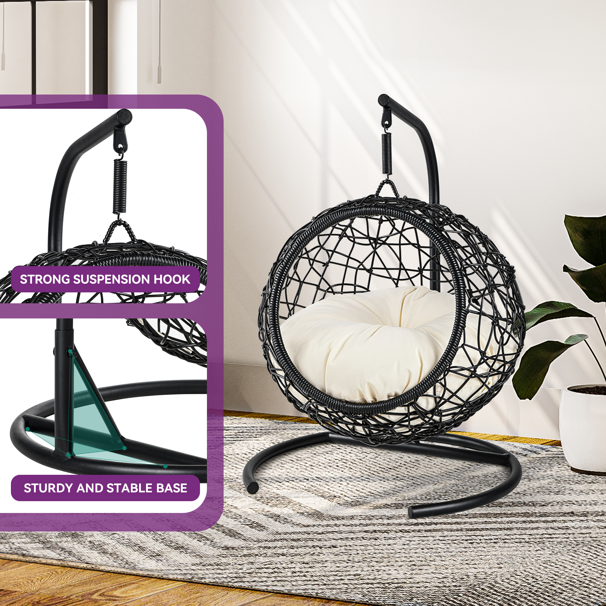 TAUS Indoor cat Hanging Swinging Cat Bed Cat Swing Bed with Stand & Cushion - Picture 18 of 20