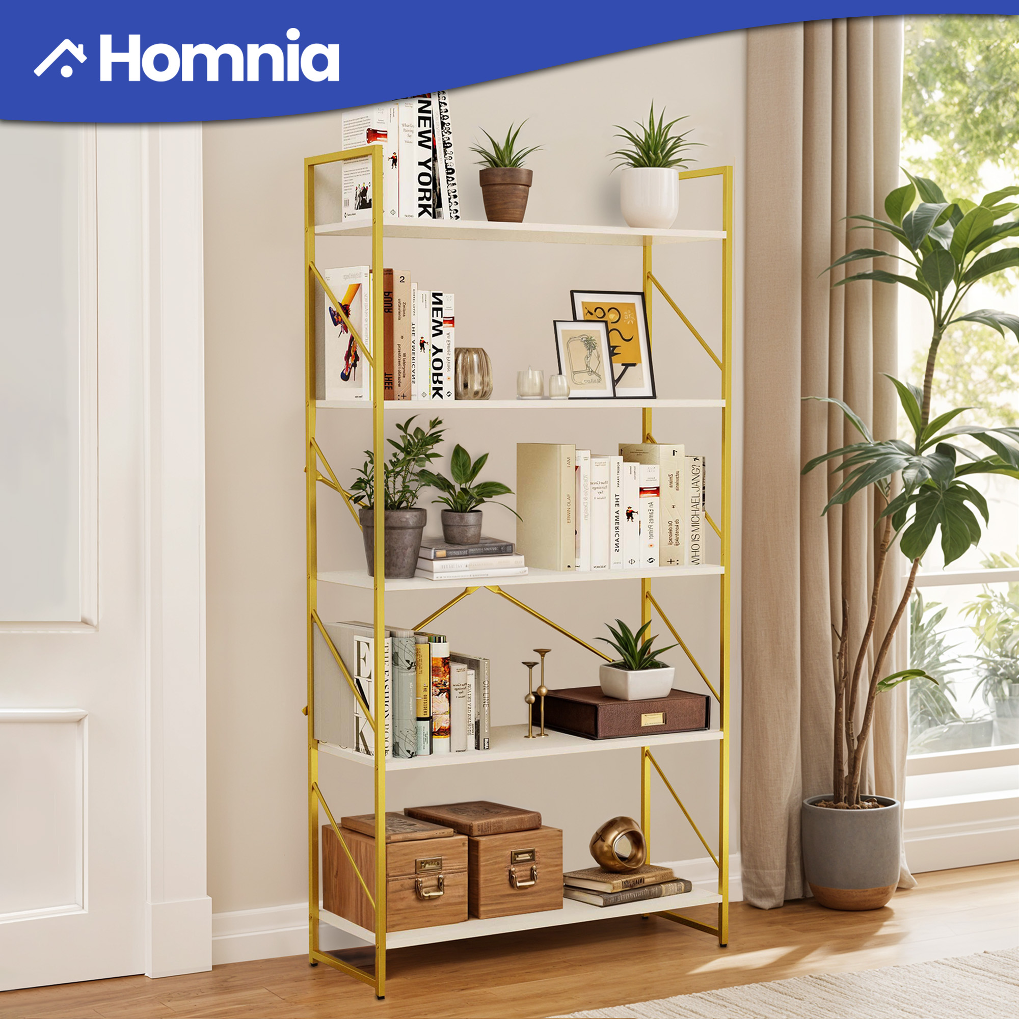 5 Tier Modern Bookcase Freestanding Bookshelf Rack Storage Home