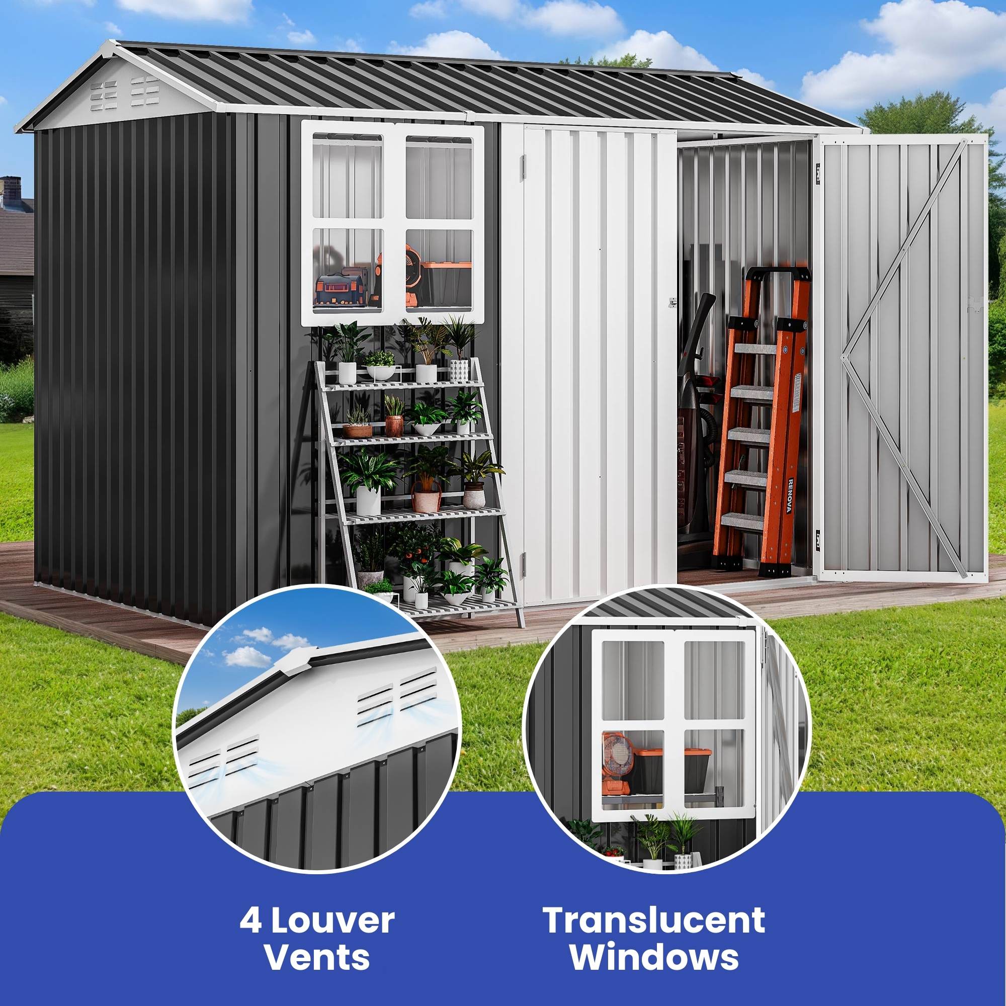 6'/10'/12' x 8' FT Metal Outdoor Patio Storage Shed without Floor 6'/10'/12' x 8' FT Metal Outdoor Patio Storage Shed without Floor