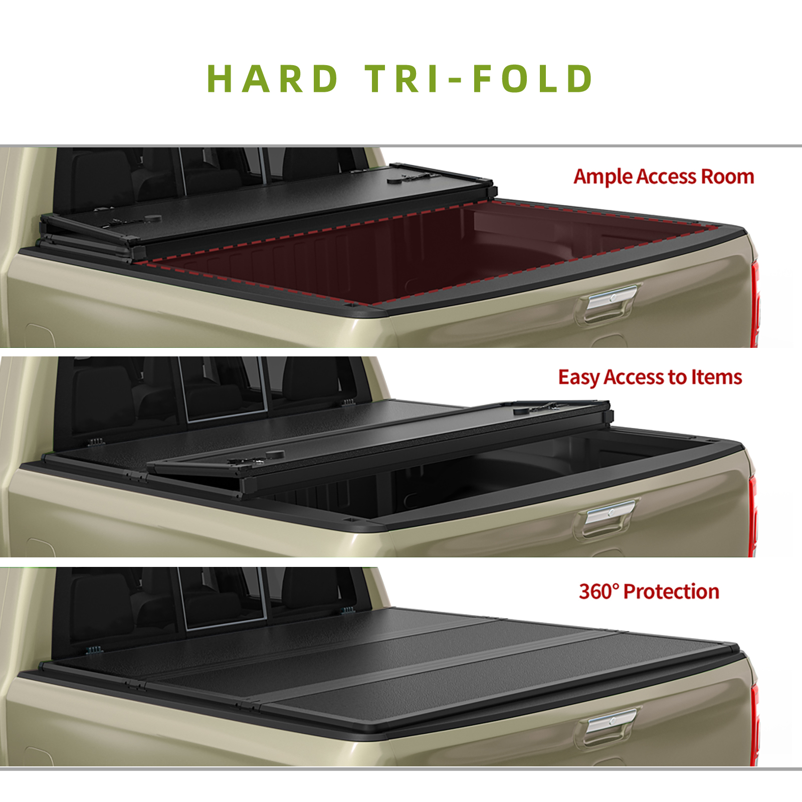 AUTOSAVER88 Hard Tri-Fold Tonneau Cover - 6.4ft Bed For Dodge Ram 1500/2500/3500 (2003-2025)