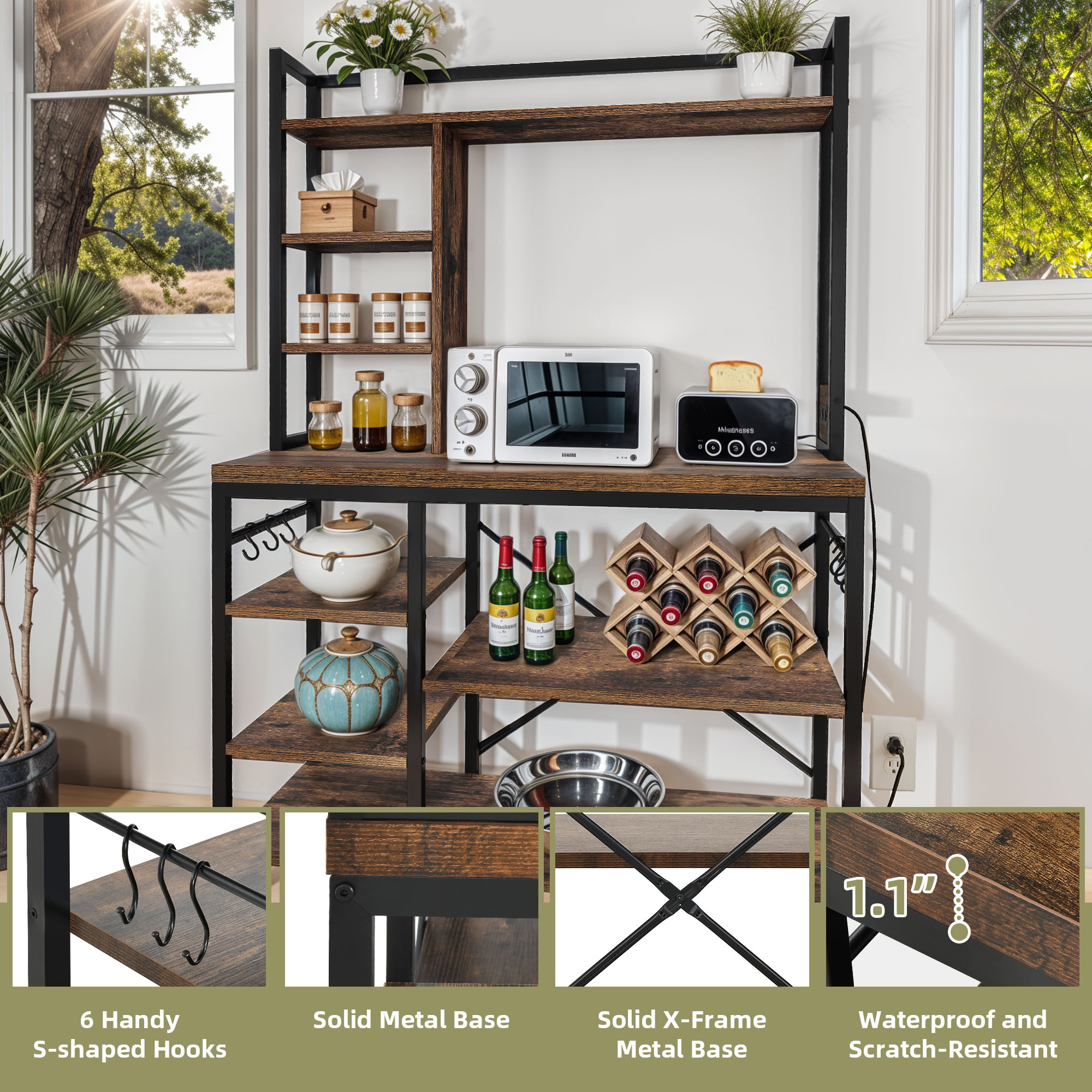 8 Tier Kitchen Pantry Bakers Rack w/ Power Outlets Microwave Oven ...