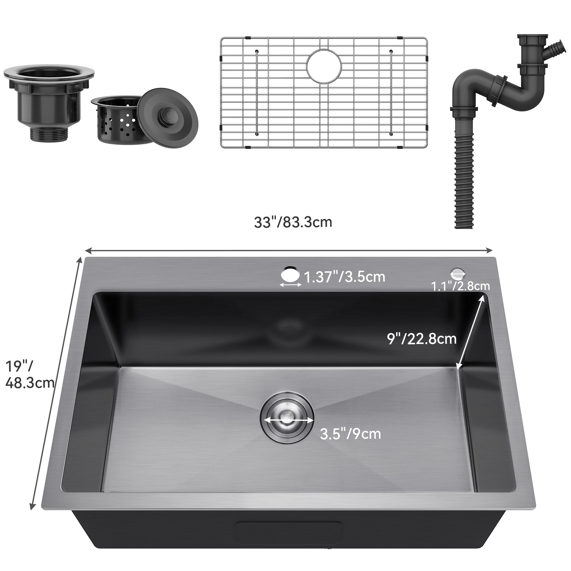 Drop In Kitchen Sink Workstation 30/32/33 Inch w/Stainless Steel Nano Black Sink-image
