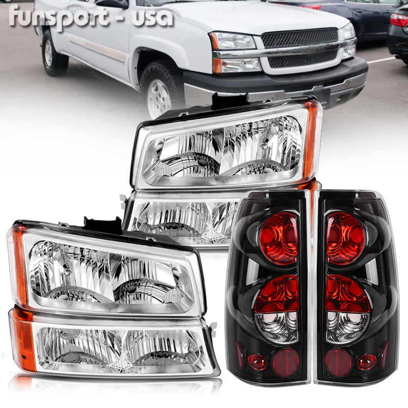 Headlights + Tail Brake Lights Set For 2003-2006 Chevy Silverado 1500 2500 3500