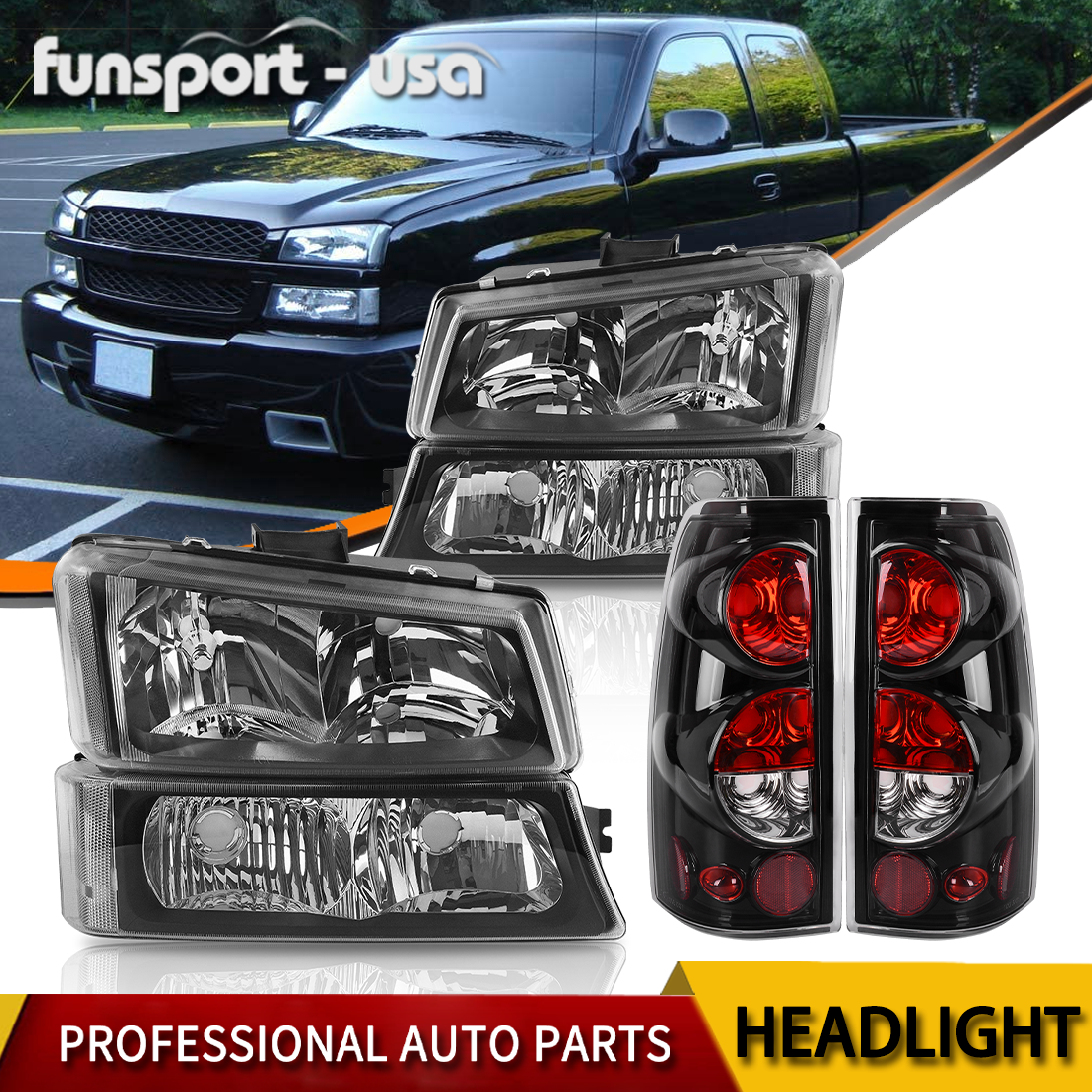 Headlights + Tail Brake Lights Set For 2003-2006 Chevy Silverado 1500 2500 3500