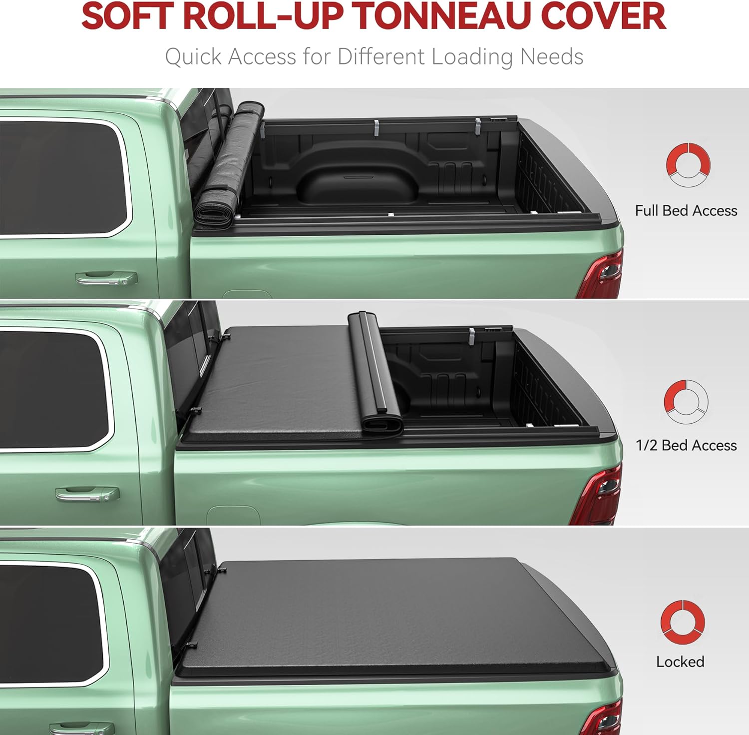 Soft Roll-Up Tonneau Cover For 2020-2025 Silverado/Sierra 2500/3500HD 6'9" Bed