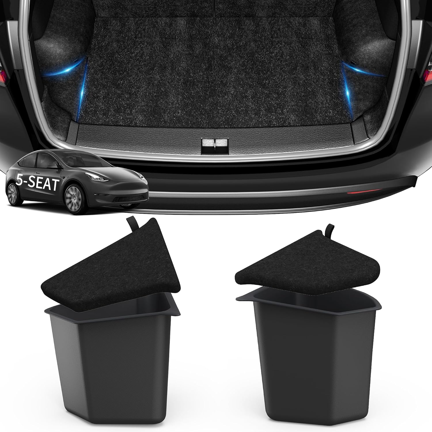 Tesla Model Y Trunk Organizer Storage Bins - Waterproof Side Storage Boxes 5 Seater