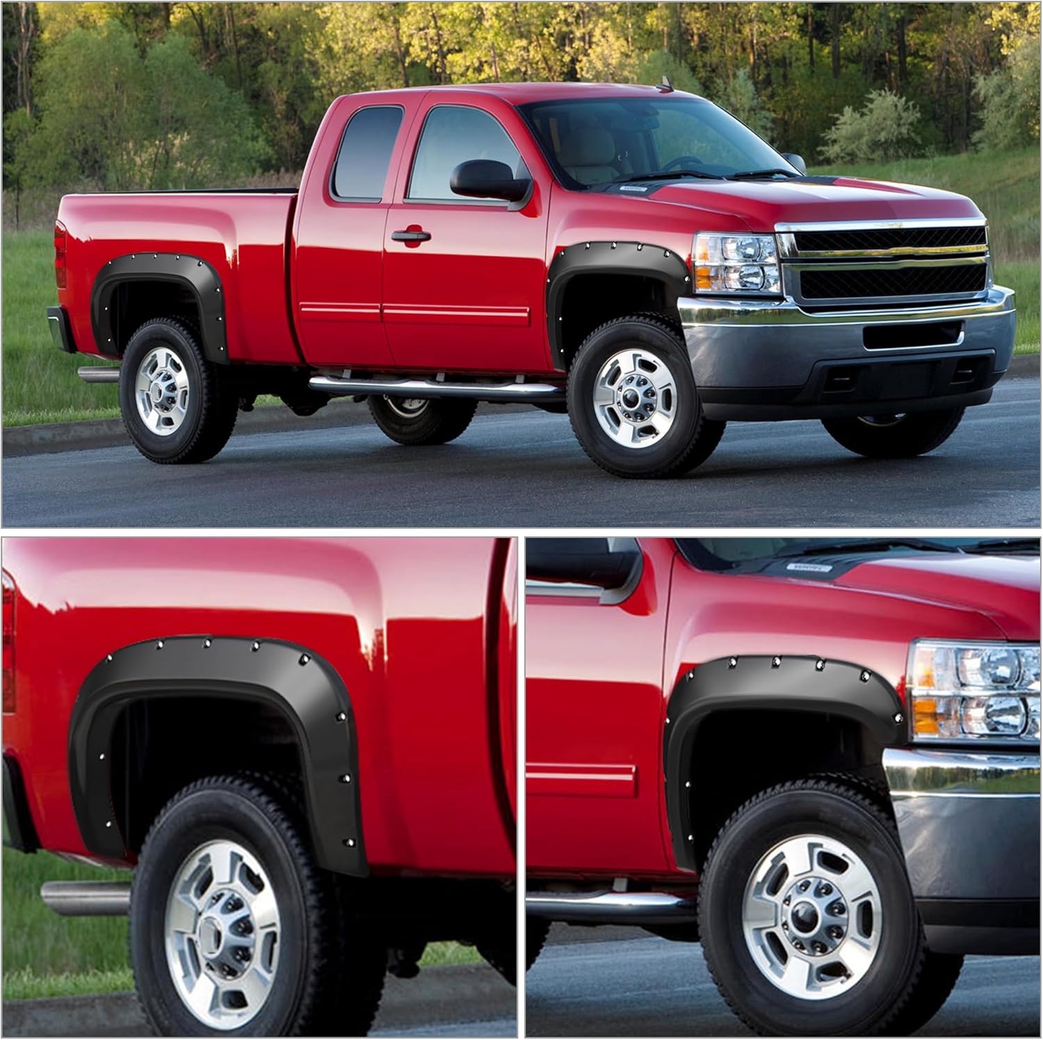 Pocket Rivet Bolt-On Fender Flares Compatible With 2014-2018 Chevy Silverado 1500 5.8ft Short Bed - Smooth Black Paintable Set Of 4