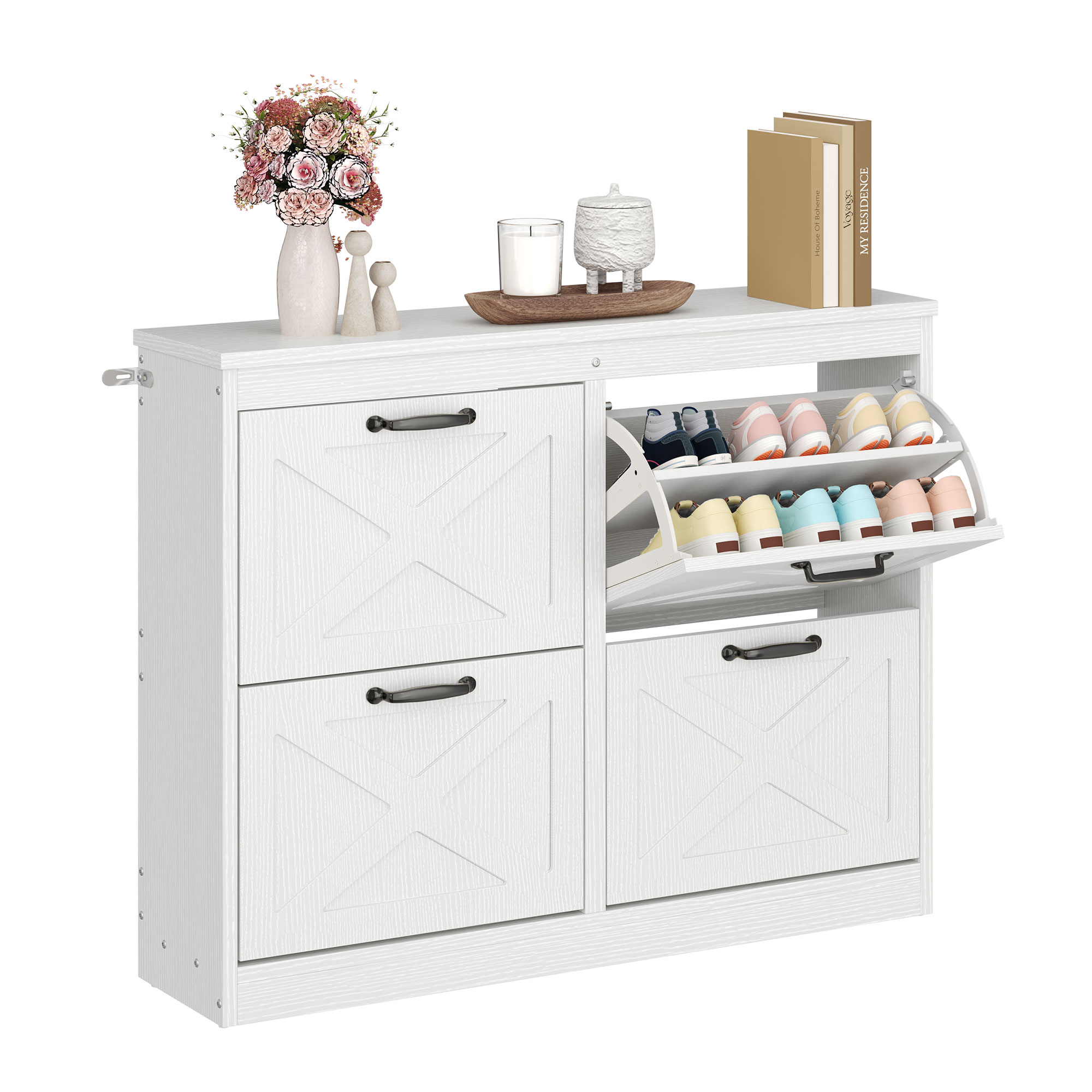 Farmhouse Entryway Shoe Storage Organizer w/Adjustable Shelves & 4 Flip Drawers - Bild 24 von 26