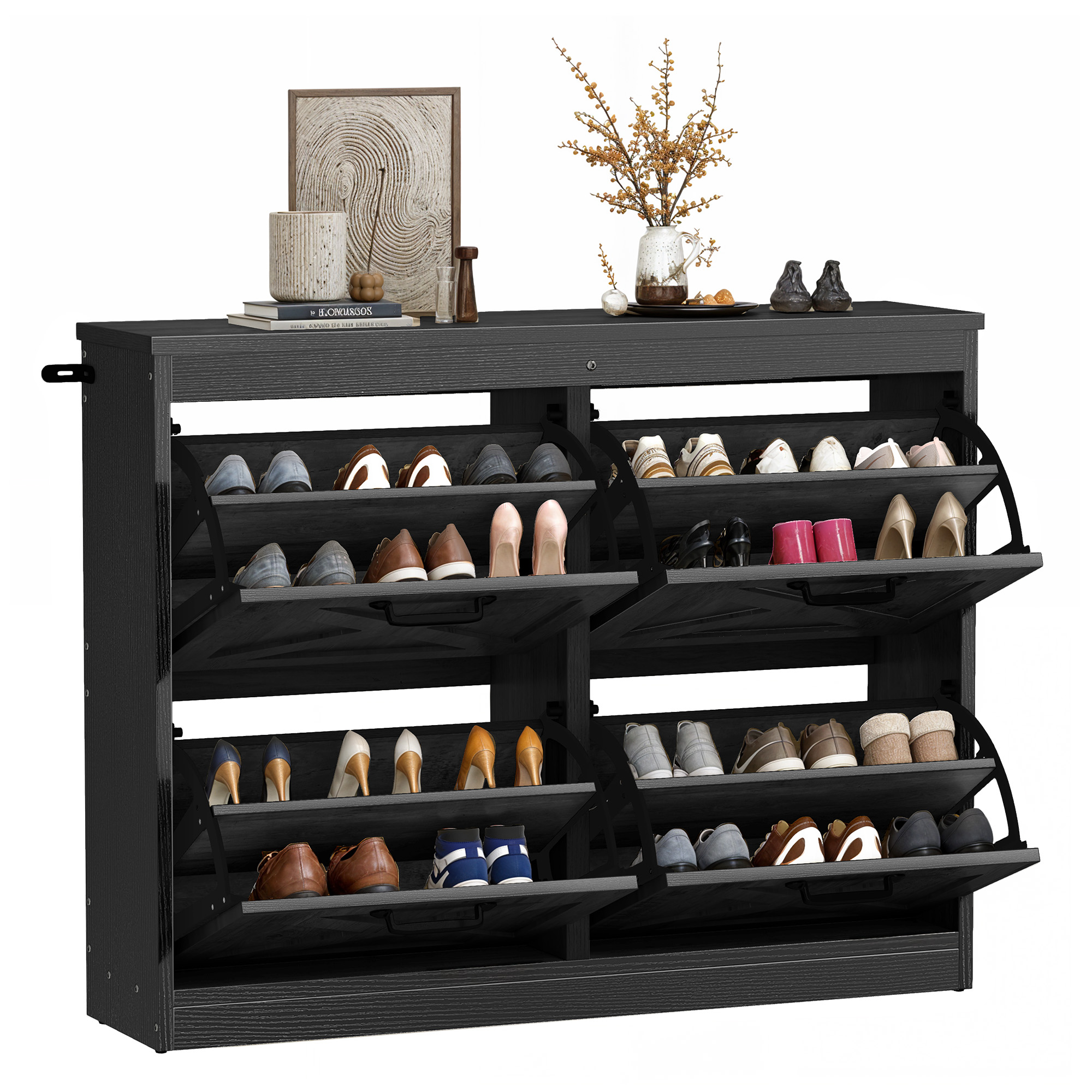 Farmhouse Entryway Shoe Storage Organizer w/Adjustable Shelves & 4 Flip Drawers - Bild 25 von 26