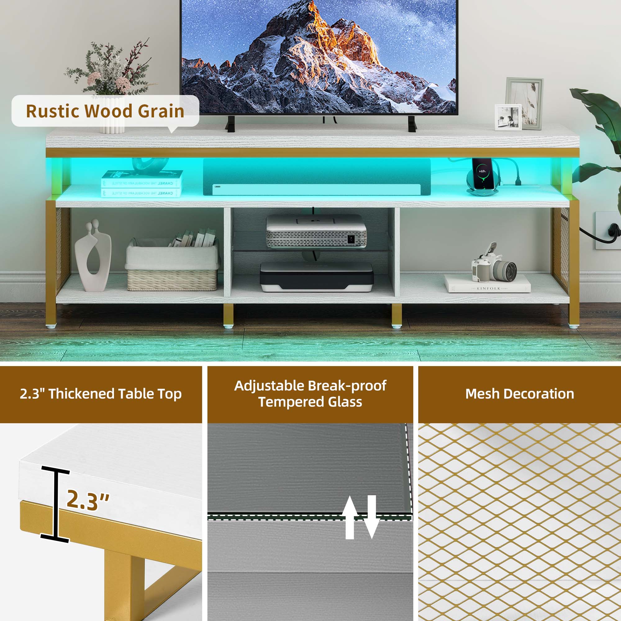 LED TV Stand for 70/65in TV Entertainment Center with Storage & Charging Station - Picture 31 of 31