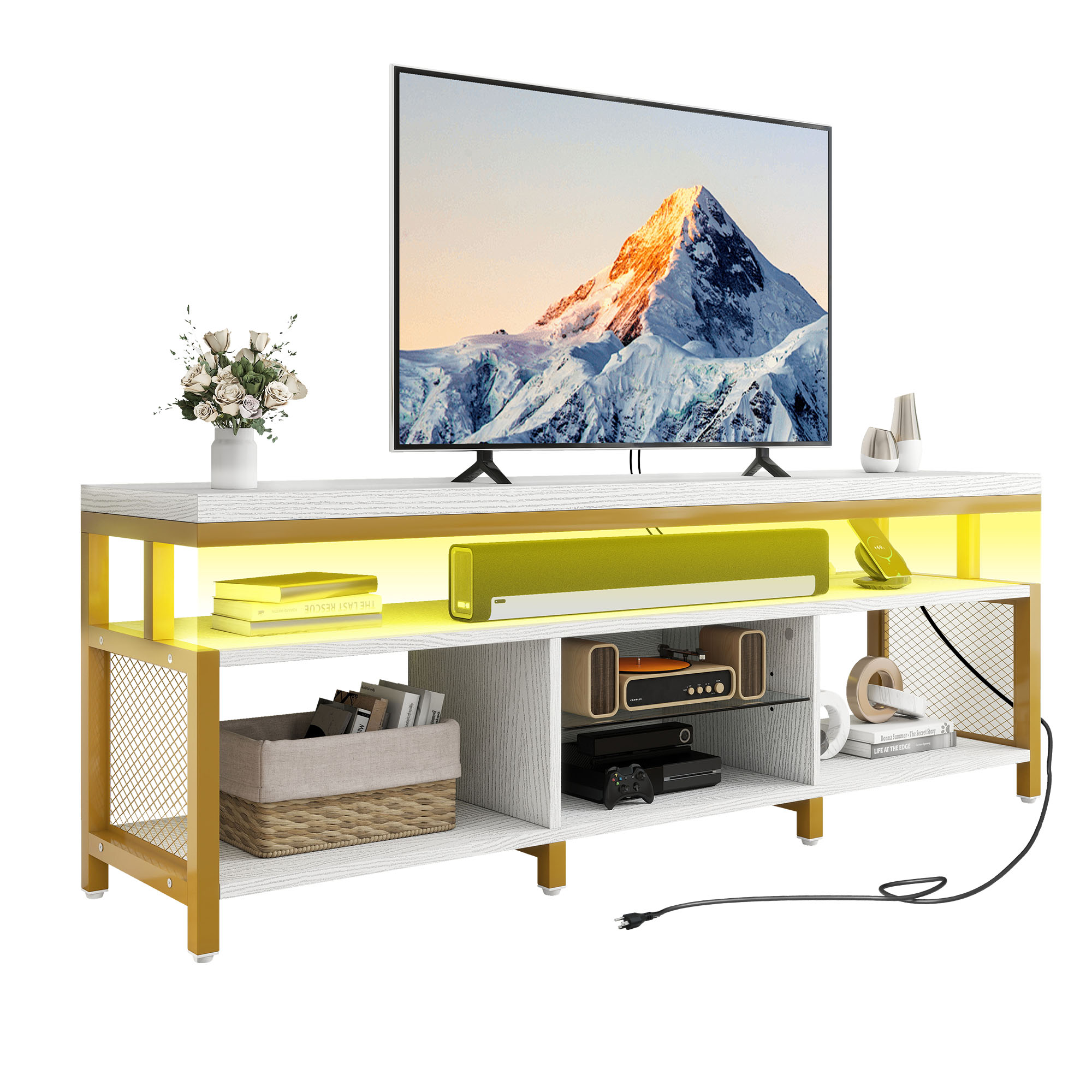 LED TV Stand for 70/65in TV Entertainment Center with Storage & Charging Station - Picture 25 of 31