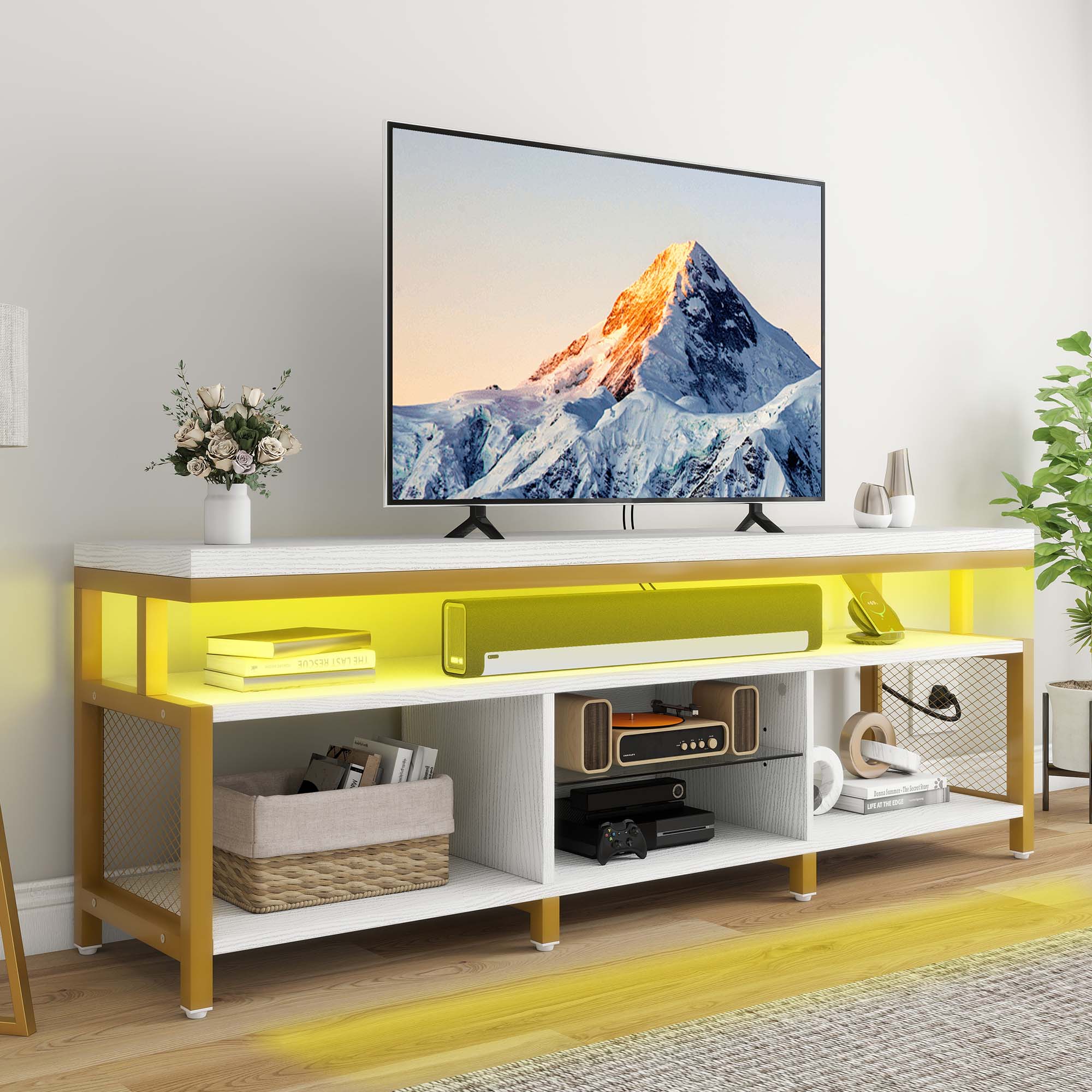 LED TV Stand for 70/65in TV Entertainment Center with Storage & Charging Station - Picture 28 of 31