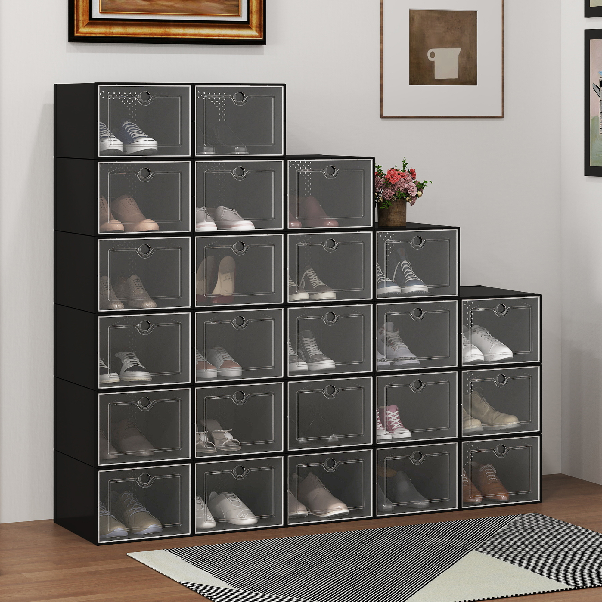 TAUS 12/18/20/24 PIEZAS Caja de Almacenamiento de Zapatos Transparente Apilable Contenedor de Zapatos XL Negro - Imagen 13 de 18
