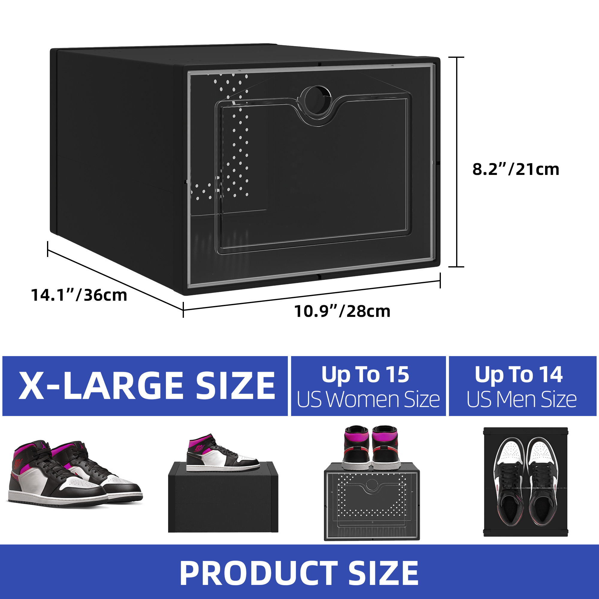 TAUS 12/18/20/24 PIEZAS Caja de Almacenamiento de Zapatos Transparente Apilable Contenedor de Zapatos XL Negro - Imagen 14 de 18