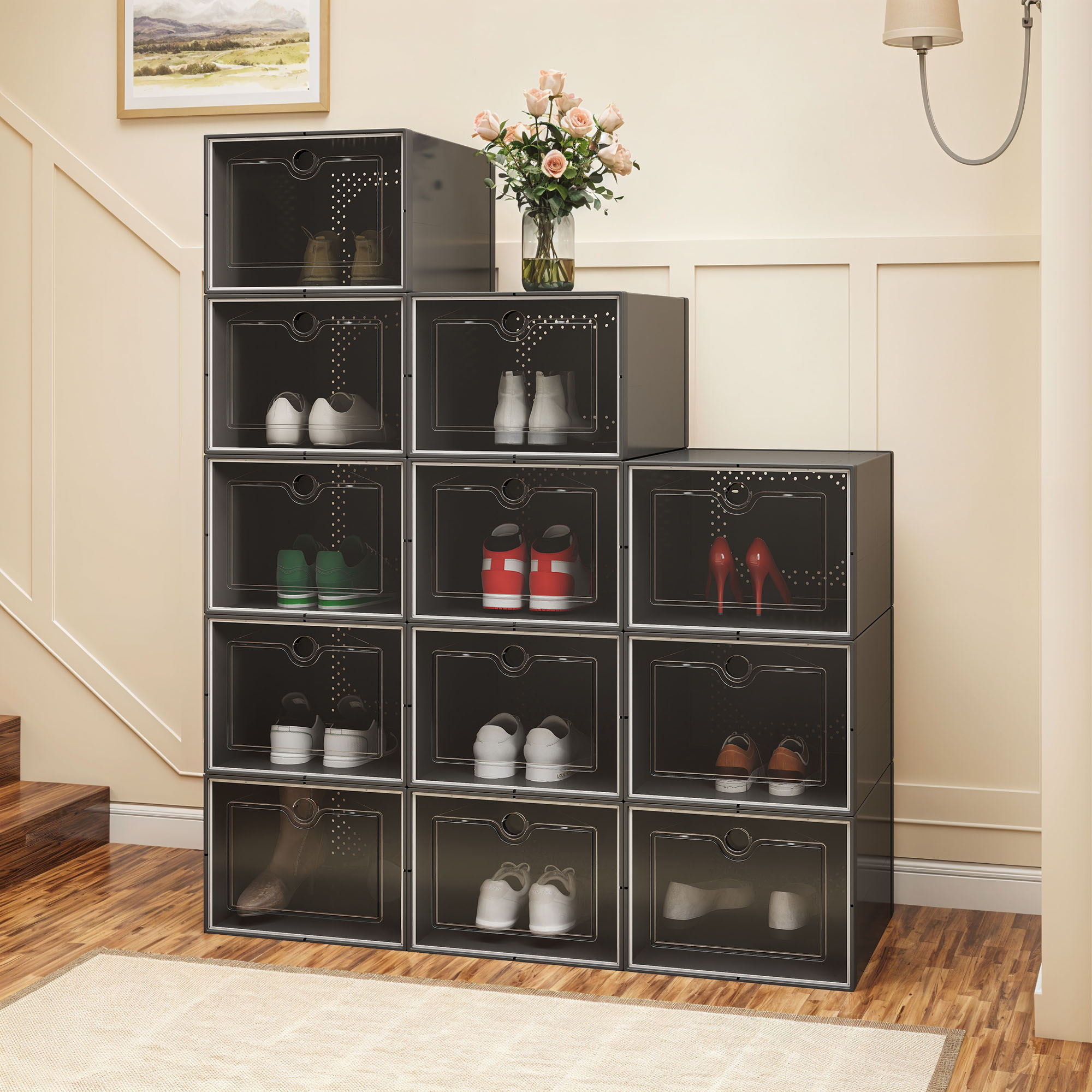 12/24 PCS Shoe Storage Box Clear Stackable Shoe Container Sneaker Organizer XL - Picture 22 of 45