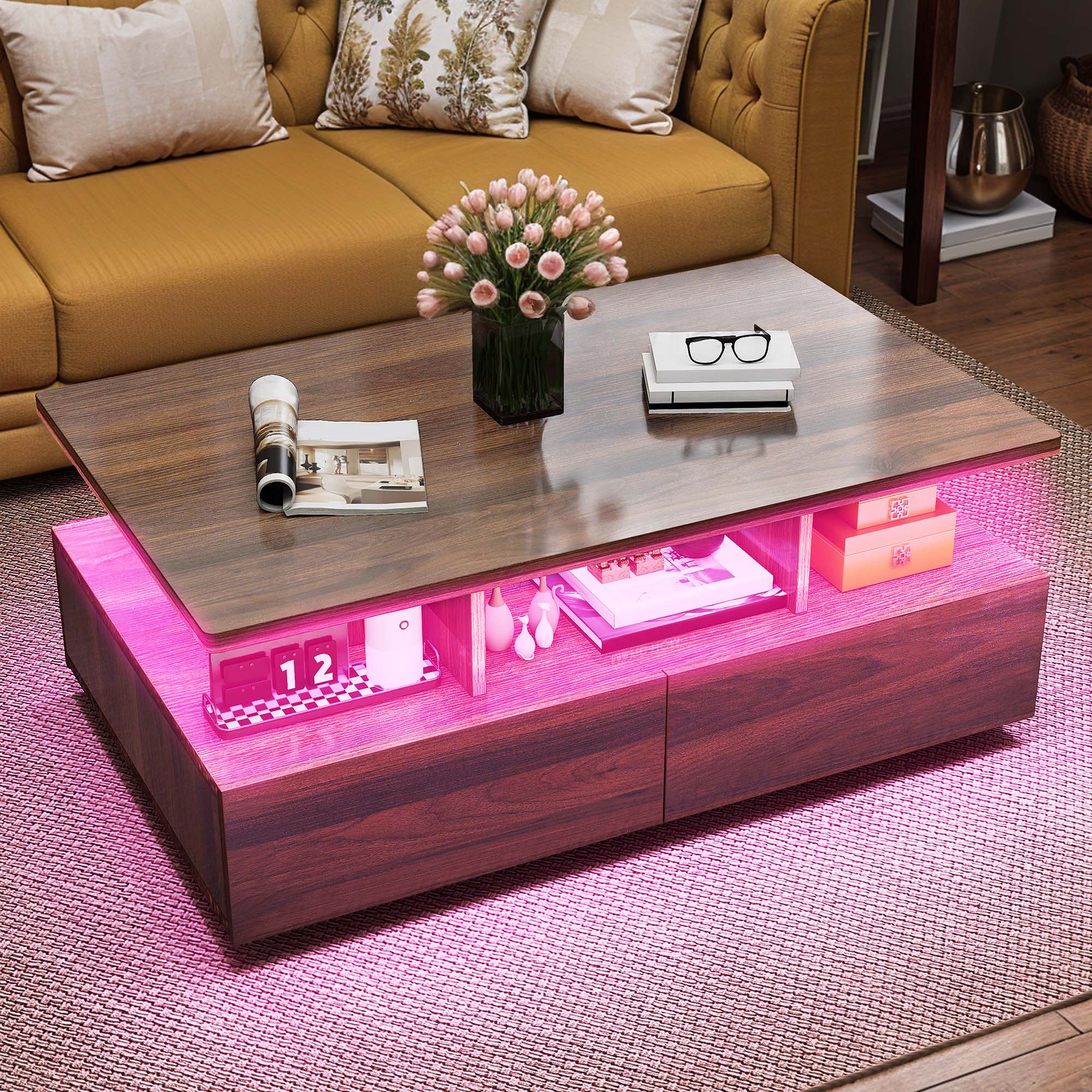 Lift Top Coffee Table With Storage YITAHOME LED Coffee Table With ...