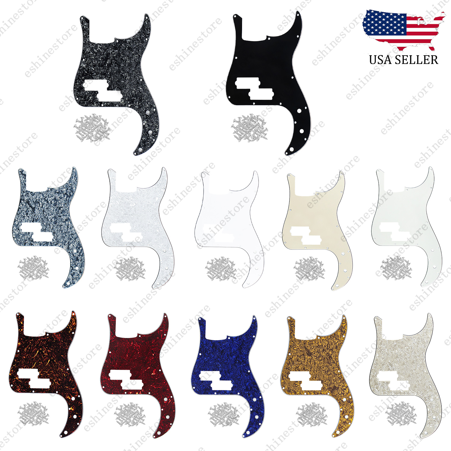 FLEOR Pickguard Pour Basse Jazz Bass 4 Cordes – Modèle Sans Encoche De Truss Rod – Noir Perlé 4 Plis