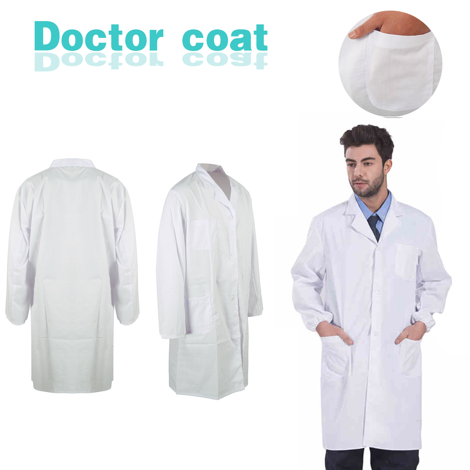 Unisex Lab Coat Medical White Nurse Doctor Long Sleeve Work Wear Jacket ...