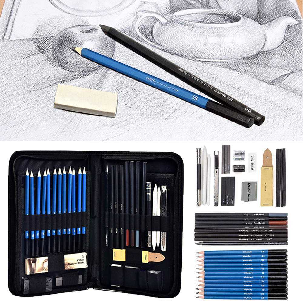 42pc Professional Sketching Drawing Set Art Pencil Kit Artists Graphite