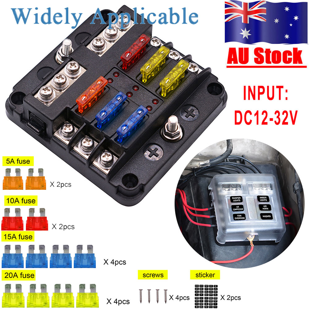 19PCS 6 Way Circuit Blade Fuse Box Block Holder LED Indicator Car