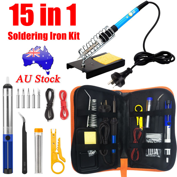 15IN1 Soldering Iron Kit 60W Electronics Welding Tool Adjustable Temperature AU