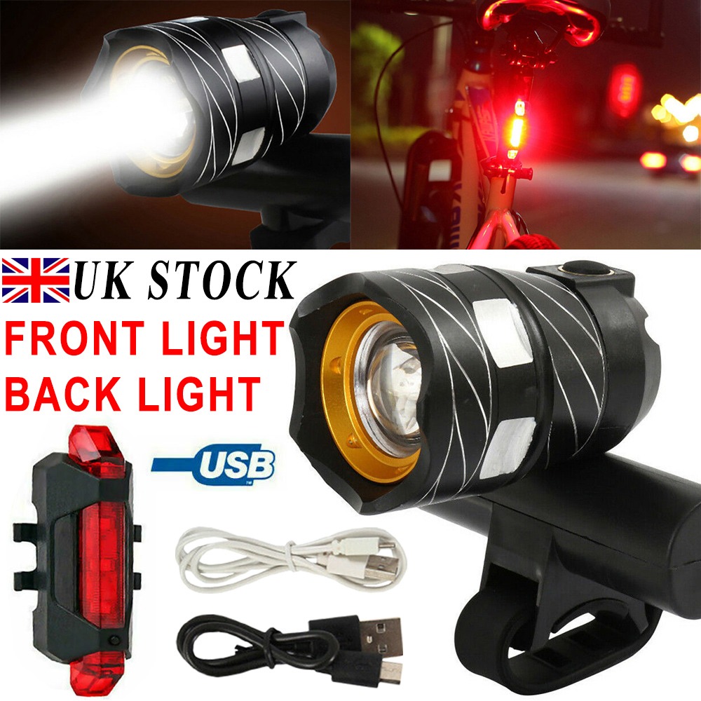 T6 LED MTB Rear/&Front Set 15000LM Bicycle Lights Bike Headlight USB Rechargeable