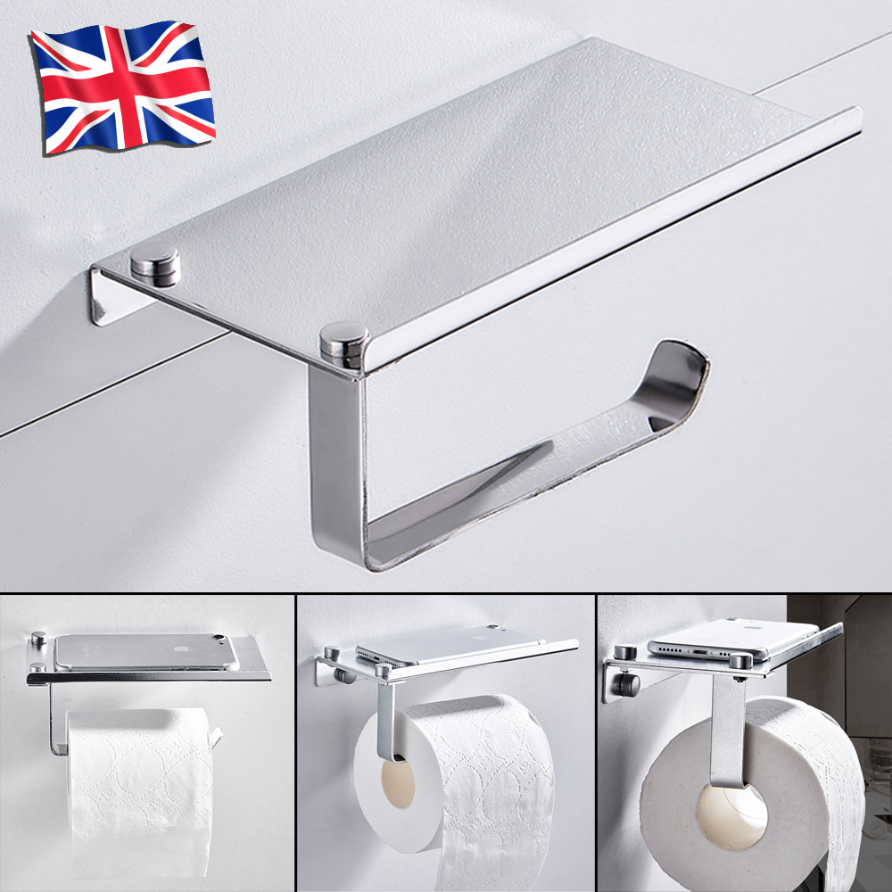 Bathroom Toilet Paper Roll Holder Rack Tissue Shelf Stand Wall Mounted Put Phone