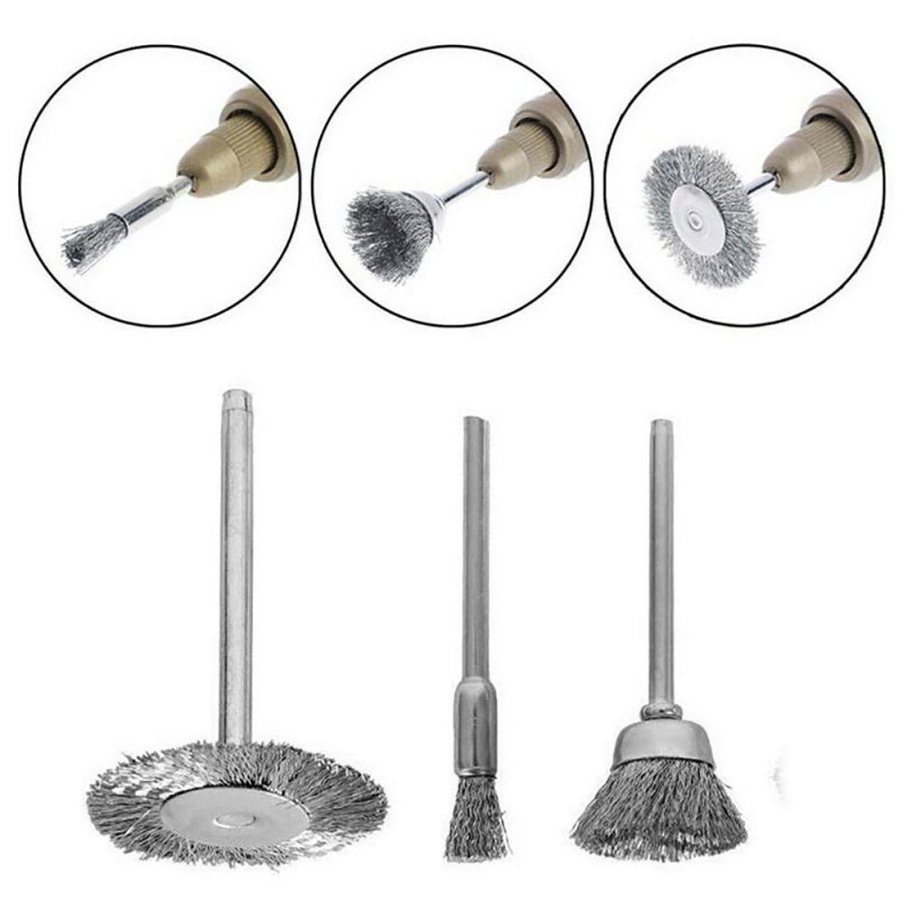 47 x Rotary Steel Wire Brass Brush Drill Polishing Cup Wheel Set Tool For Dremel