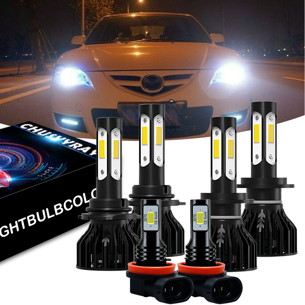 6x For Mazda 3 2004 2005 2006 LED Headlight 9005 H7 Bulbs + H11 Fog ...